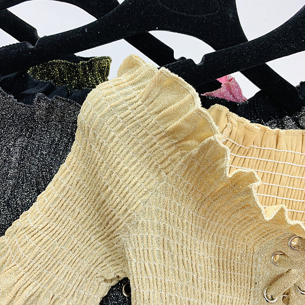 Bluza dama cu cravate - model scurt in bej si verde