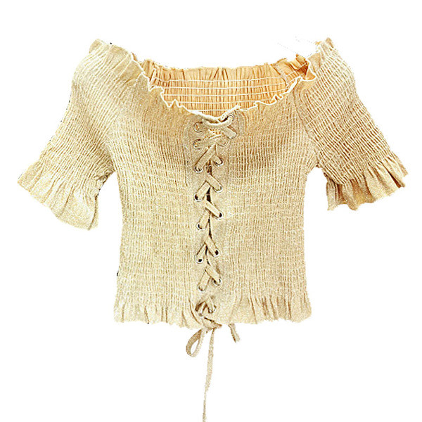 Bluza dama cu cravate - model scurt in bej si verde