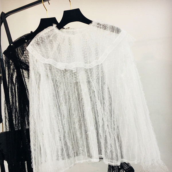 Női csipke ing fekete-fehér színben