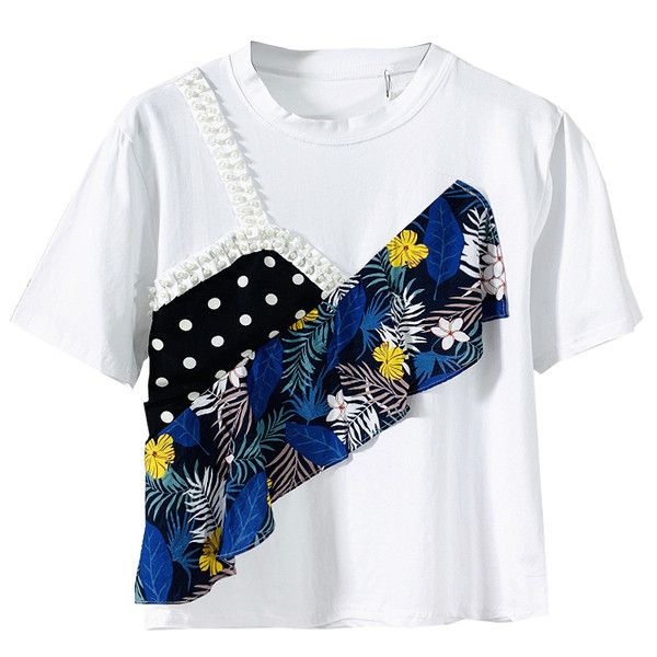 Κομψή γυναικεία μπλούζα με κοντό μανίκι και έγχρωμη εφαρμογή σε μαύρο χρώμα