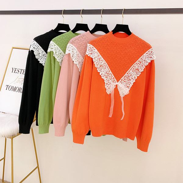 Γυναικείο πουλόβερ με δαντέλα σε διάφορα χρώματα