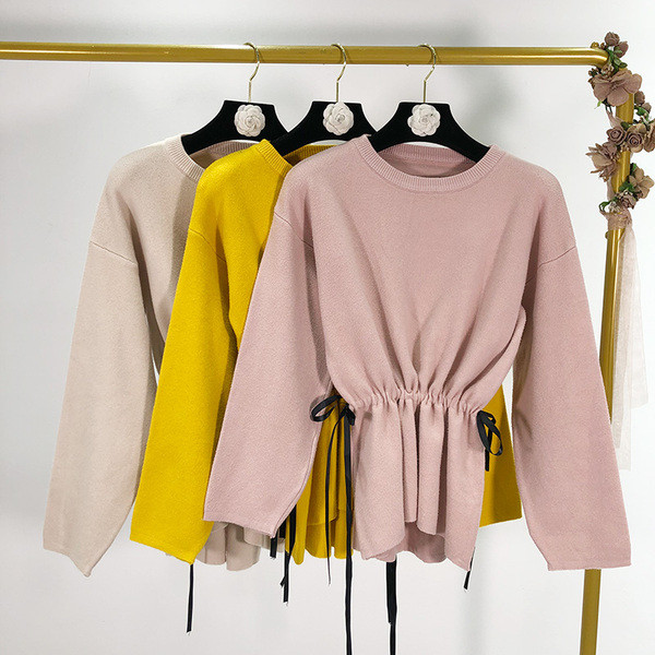 Γυναικείο πλεκτό πουλόβερ με δεσμούς μέσης