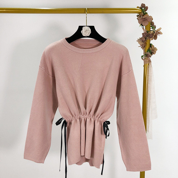 Γυναικείο πλεκτό πουλόβερ με δεσμούς μέσης