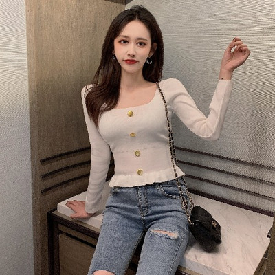 Testhezálló női blúz négyzet alakú nyakkivágással, zöld, fehér, rózsaszín és fekete színben