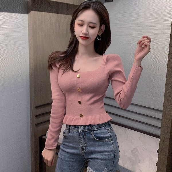 Testhezálló női blúz négyzet alakú nyakkivágással, zöld, fehér, rózsaszín és fekete színben