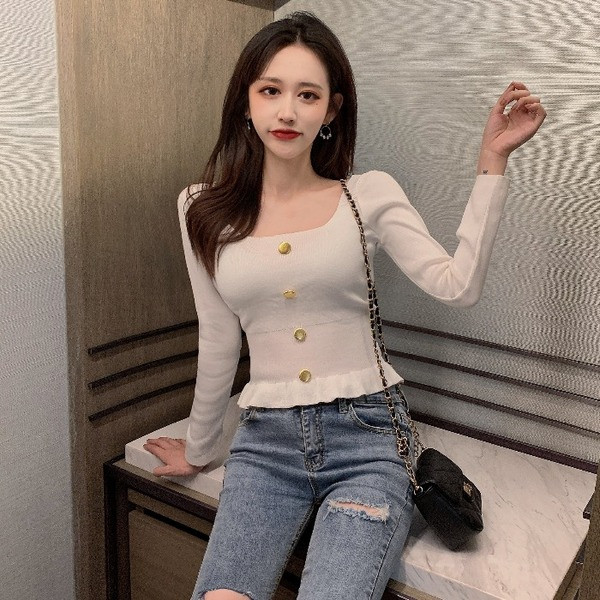 Testhezálló női blúz négyzet alakú nyakkivágással, zöld, fehér, rózsaszín és fekete színben