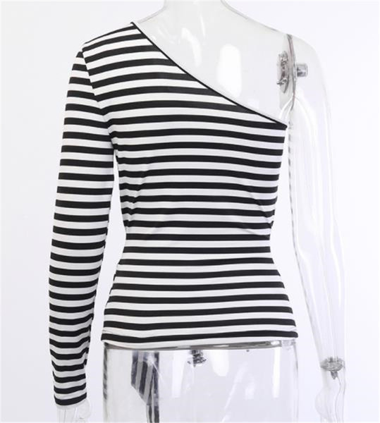 Καθημερινή γυναικεία ριγέ μπλούζα με ένα μανίκι και κορδόνι