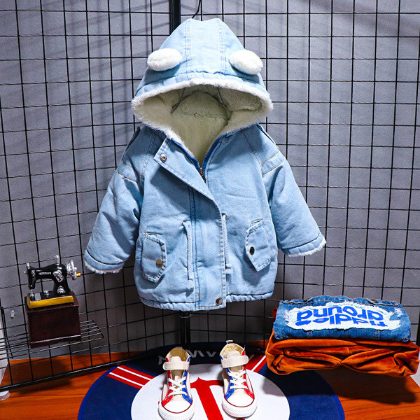 Μοντέρνο παιδικό μπουφάν 3D με μαλακή επένδυση για αγόρια σε μπλε χρώμα