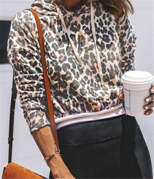 Állatmintás női alkalmi pulóver nyakkendővel és kapucnival