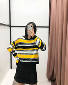 Pulover casual scurt cu dungi - model larg