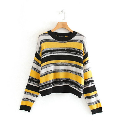 Pulover casual scurt cu dungi - model larg