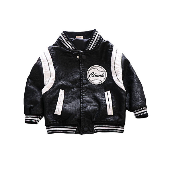 Új modell modern őszi fiú kabát eko bőrből fekete színben