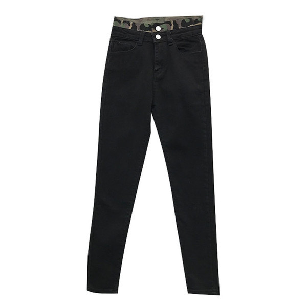 Blugi casual de dama, model fiti cu motive de camuflaj in albastru si negru