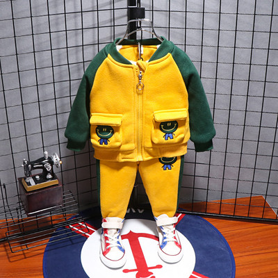 Kétrészes, puha bélésű, új modell gyerekszett + nadrág sárga színben