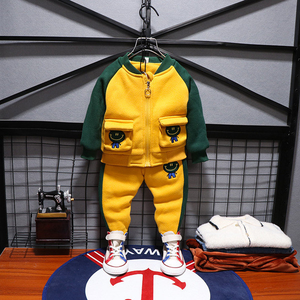 Kétrészes, puha bélésű, új modell gyerekszett + nadrág sárga színben