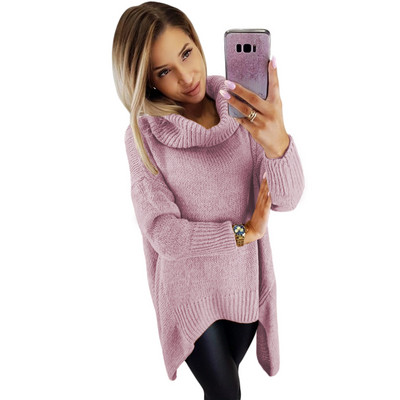 Pulover de dama modern cu guler inalt si maneci lungi in patru culori