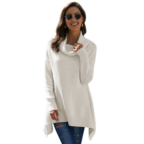 Pulover de dama modern cu guler inalt si maneci lungi in patru culori