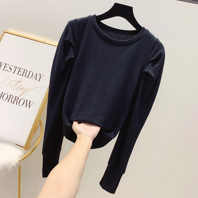 Μοντέρνα γυναικεία μπλούζα με μακριά μανίκια και στρογγυλή λαιμόκοψη σε διάφορα χρώματα