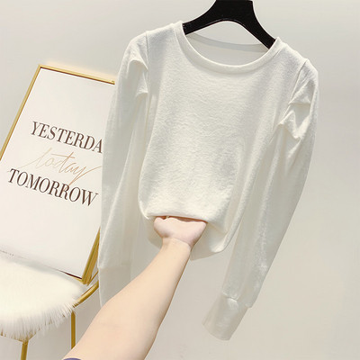 Μοντέρνα γυναικεία μπλούζα με μακριά μανίκια και στρογγυλή λαιμόκοψη σε διάφορα χρώματα