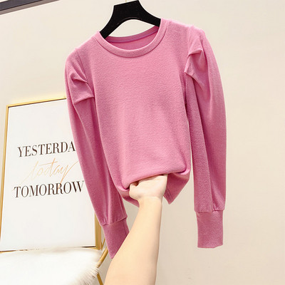 Μοντέρνα γυναικεία μπλούζα με μακριά μανίκια και στρογγυλή λαιμόκοψη σε διάφορα χρώματα