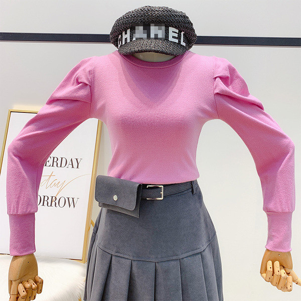 Μοντέρνα γυναικεία μπλούζα με μακριά μανίκια και στρογγυλή λαιμόκοψη σε διάφορα χρώματα