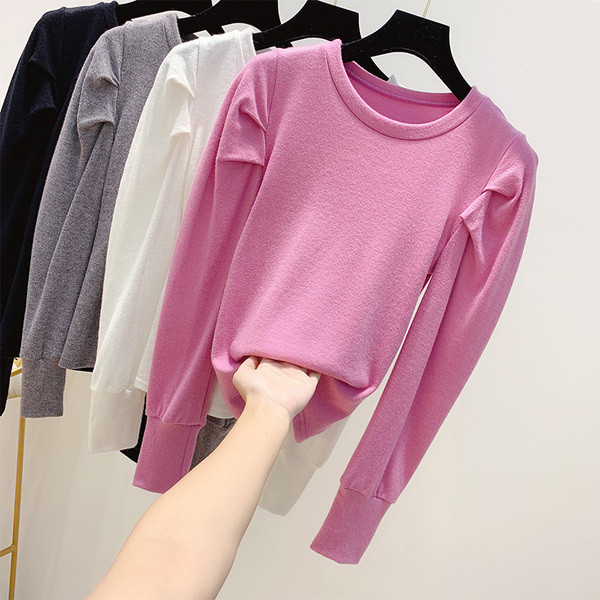 Μοντέρνα γυναικεία μπλούζα με μακριά μανίκια και στρογγυλή λαιμόκοψη σε διάφορα χρώματα