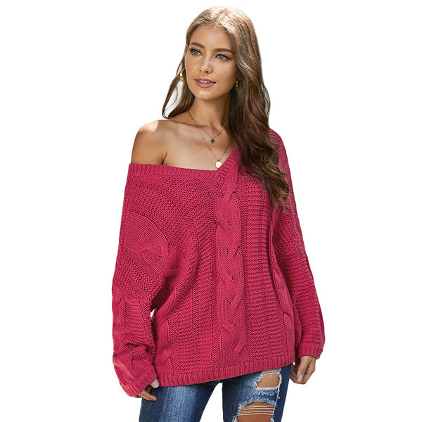 Μοντέρνο γυναικείο πουλόβερ  με μακρύ μανίκι σε μπλε, ροζ και πράσινο χρώμα