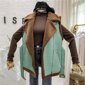 Vestă modernă de damă cu curea în albastru și galben