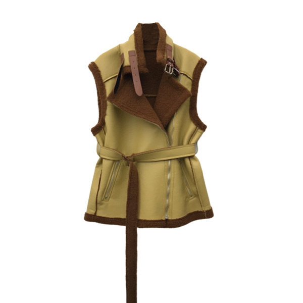 Vestă modernă de damă cu curea în albastru și galben