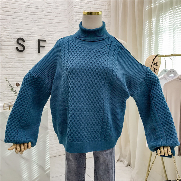 Χειμερινό γυναικείο πουλόβερ με κολάρο  σε διάφορα χρώματα