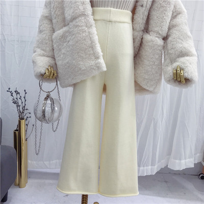 Дамски панталон широк модел от тънко плетиво в три цвята