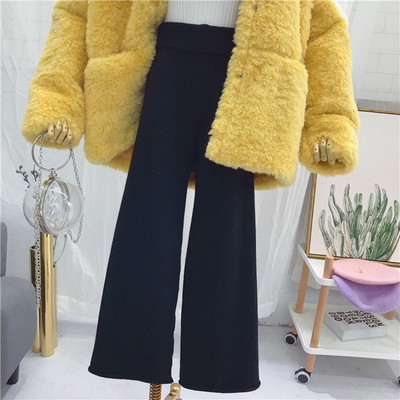 Дамски панталон широк модел от тънко плетиво в три цвята