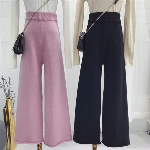 Дамски панталон широк модел от тънко плетиво в три цвята