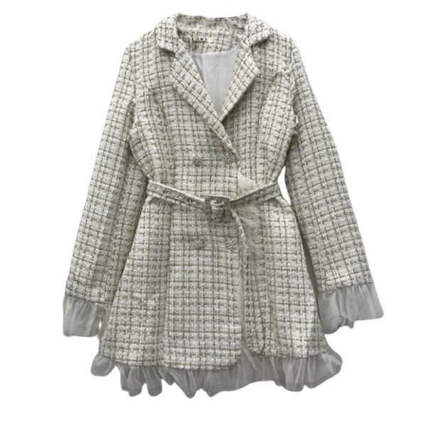 Palton elegant de dama cu curea si tul in doua culori