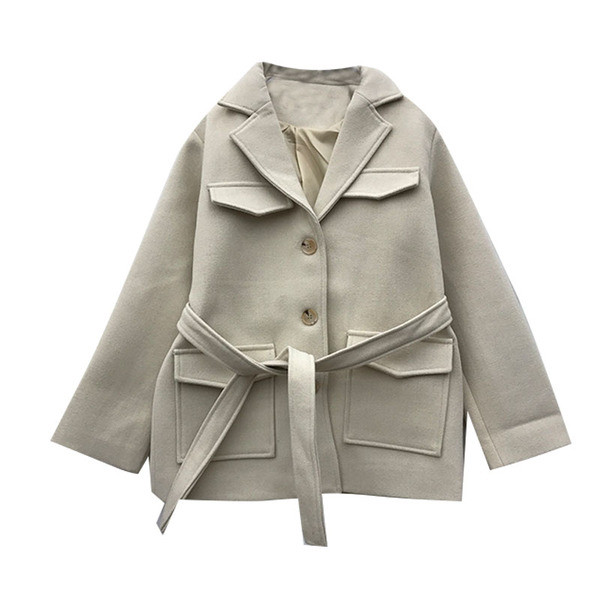 Palton casual de dama cu curea si buzunare in alb