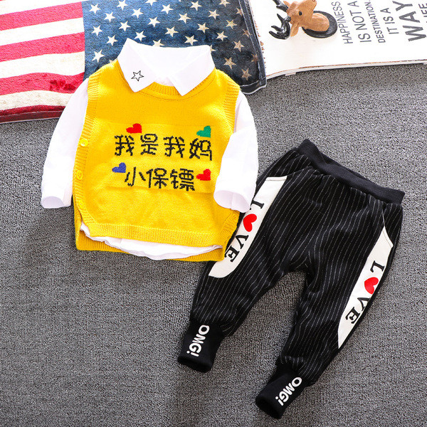 Modern gyerek szett fiúknak háromrészes ingből + mellényből + nadrágból