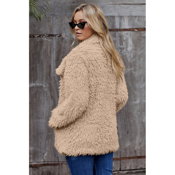 Модерно дамско пухено палто в сив и кафяв цвят