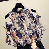 Modern női ing virágmintás, csupasz vállú