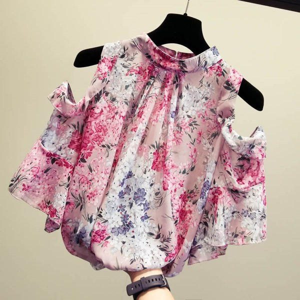 Modern női ing virágmintás, csupasz vállú