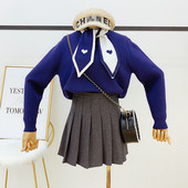 Modern női pulóver O-nyakú kék színben