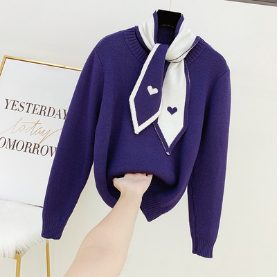 Modern női pulóver O-nyakú kék színben