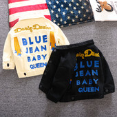 Κομψό παιδικό μπουφάν με κεντήματα και κουμπιά για κορίτσια σε μαύρο και μπεζ χρώμα