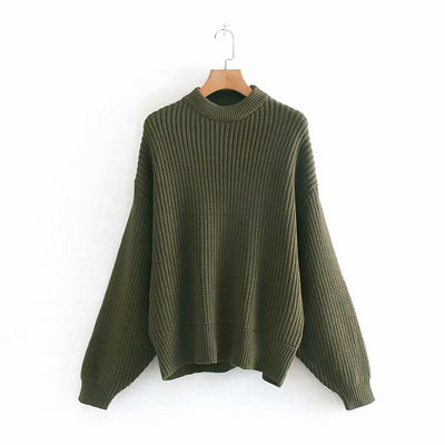 Φαρδύ γυναικείο πουλόβερ με ωοειδές ντεκολτέ σε πράσινο χρώμα