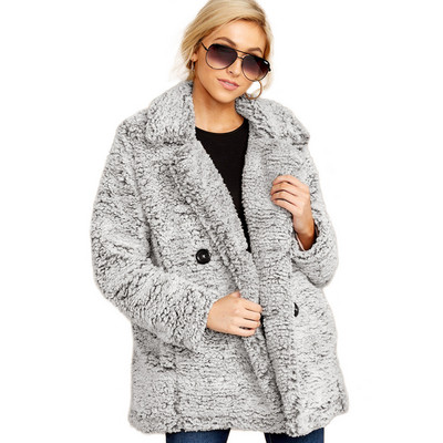 Стилно дамско дълго палто с копчета и джоб в три цвята 