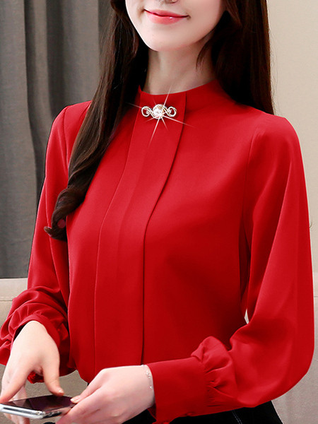 Κομψό γυναικείο πουκάμισο με καρφίτσα σε ροζ, λευκό και κόκκινο χρώμα