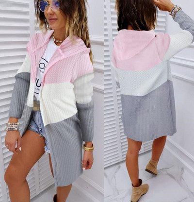 Cardigan casual dama cu gluga si maneci lungi in trei culori