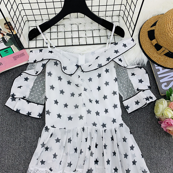 Női felső aszimmetrikus modell fehér és sárga színben