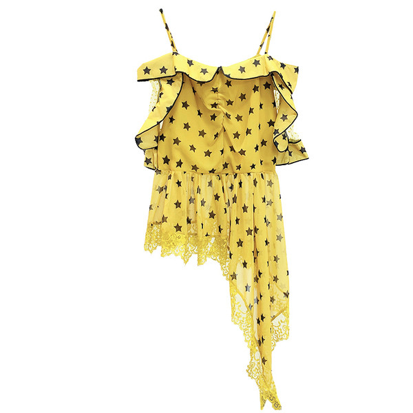 Női felső aszimmetrikus modell fehér és sárga színben