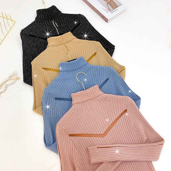 Női pulóver magas gallérral több színben