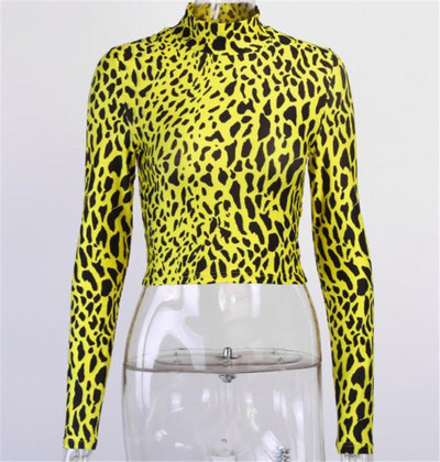 Bluză casual de damă cu guler înalt și mâneci lungi de culoare galbenă